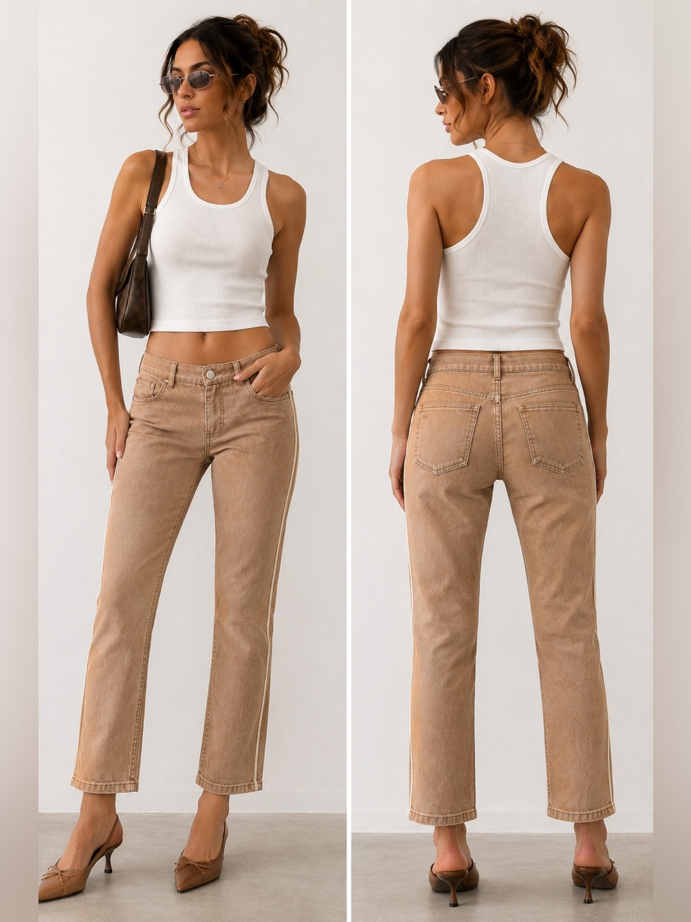 Marc Jacobs Y2K Camel Brown Low Rise Slim Straight Jeans Piping Size 2